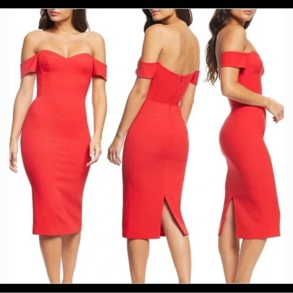 Dress the Population Red Sheath Dress with Flutter Sleeves for Cocktail Size L